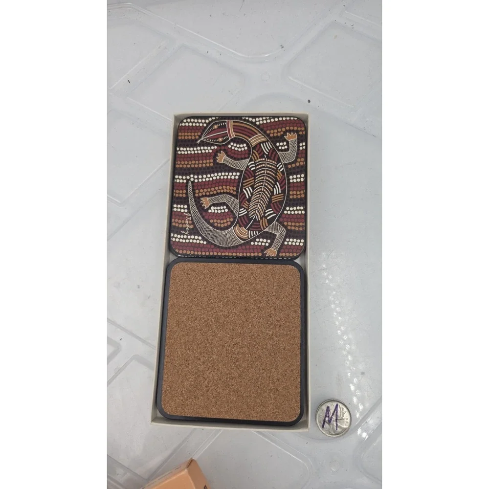 Timbery Collection Aboriginal Coasters 6 Piece Set Tribal Animals Australia
